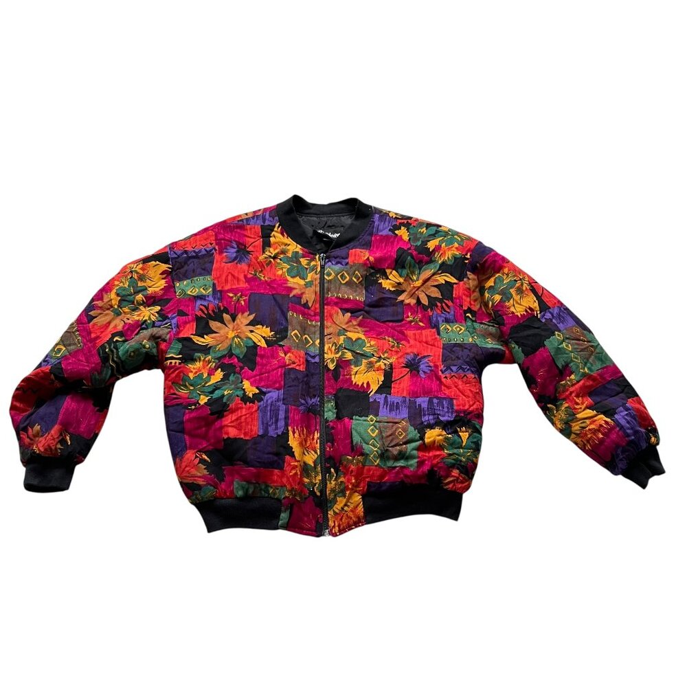 Vintage 80s bomber jacket Ms Choice lightweight floral print womens medium